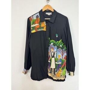 Vintage Starfire Shirt Women's 8 Multicolor Cafe Scene Novelty Print Rayon Top